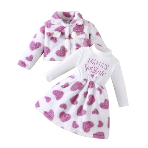 Eqenkely 2 Pcs Mädchen Kleid und Strickjacke Set Langarm Prinzessin Tutu Winterkleid mit Mantel für 2-5 Jahre Violett 2 Jahre von Eqenkely