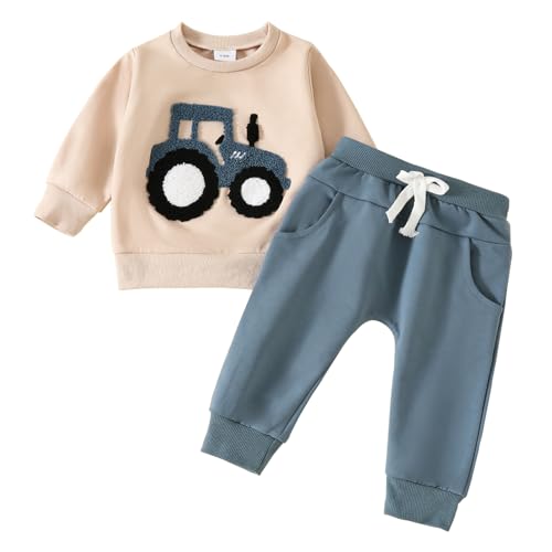 Eqenkely Baby Jungen Langarm Sweatshirt + Hose 2tlg Kleidung Set 0-3 Jahre Kinder Outfit Zweiteiler Blau 2-3 Jahre von Eqenkely