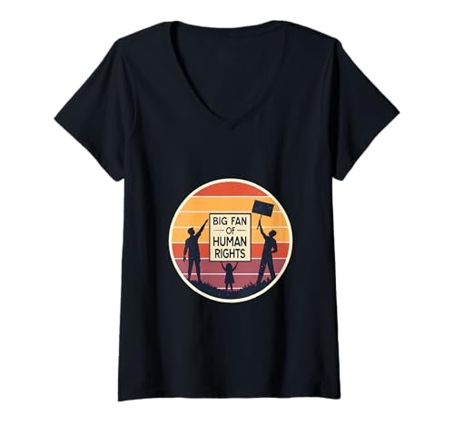 Damen Großer Fan der Menschenrechte Retro Sonnenuntergang Protest T-Shirt mit V-Ausschnitt Damen Großer Fan der Menschenrechte Retro Sonnenuntergang Protest T-Shirt mit V-Ausschnitt von Equality Collective