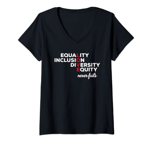 Damen Gleichheit Inklusion Diversität Gerechtigkeit T-Shirt mit V-Ausschnitt von Equality Novelty Apparel
