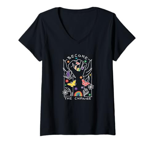 Damen Become The Change - Pride Empowerment Rainbow LGBTQ+ T-Shirt mit V-Ausschnitt Damen Become The Change - Pride Empowerment Rainbow LGBTQ+ T-Shirt mit V-Ausschnitt von Equality & Pride Art