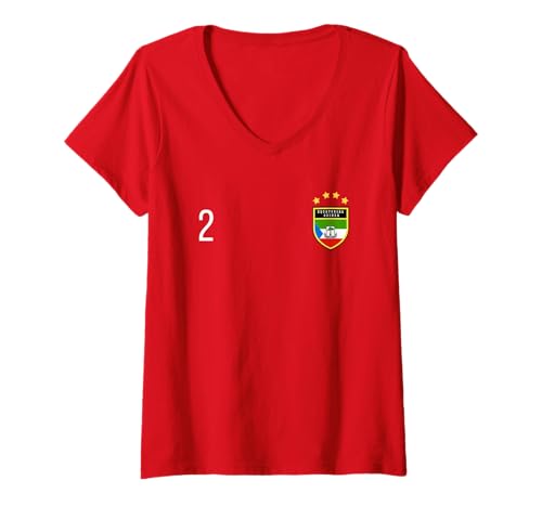 Damen Äquatorialguinea Nummer 2 Sporttrikot Fußball # Two T-Shirt mit V-Ausschnitt Damen Äquatorialguinea Nummer 2 Sporttrikot Fußball # Two T-Shirt mit V-Ausschnitt von Equatorial Guinea National Pride soccer