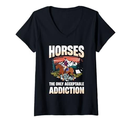 Damen Pferde sind die einzig akzeptable Sucht T-Shirt mit V-Ausschnitt von Equestrian Enthusiast Horse Riding Art