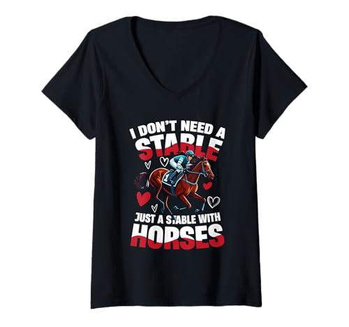 Damen Lustiges Pferderennen T-Shirt mit V-Ausschnitt Damen Lustiges Pferderennen T-Shirt mit V-Ausschnitt von Equestrian Horse Racing Jockey Thoroughbred