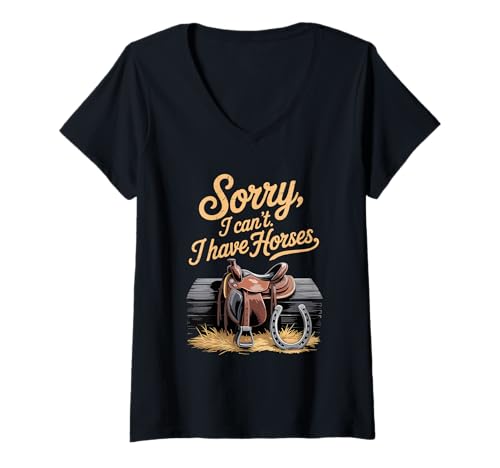 Damen Ich Habe Pferde, Pferdesport T-Shirt mit V-Ausschnitt Damen Ich Habe Pferde, Pferdesport T-Shirt mit V-Ausschnitt von Equestrian Horse Riding Western Ranch Rodeo Stable
