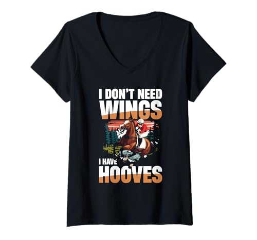 Damen Ich Brauche Keine Flügel, ich Habe Hufe, Reiten T-Shirt mit V-Ausschnitt Damen Ich Brauche Keine Flügel, ich Habe Hufe, Reiten T-Shirt mit V-Ausschnitt von Equestrian Horseback Riding Jockey Hooves