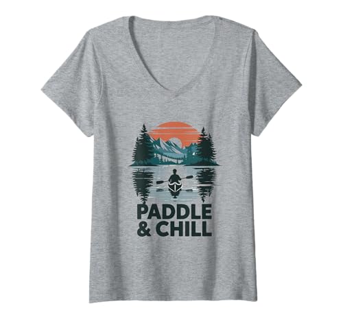 Damen Paddel und Chill Kajak Kanu See T-Shirt mit V-Ausschnitt Damen Paddel und Chill Kajak Kanu See T-Shirt mit V-Ausschnitt von Equestrian Horseback Riding Jockey Hooves