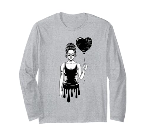 Dunkles Romantisches Mädchen mit Herzballon im Streetstyle Langarmshirt Dunkles Romantisches Mädchen mit Herzballon im Streetstyle Langarmshirt von Equestrian Horseback Riding Jockey Hooves