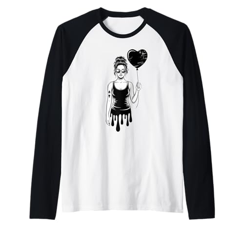 Dunkles Romantisches Mädchen mit Herzballon im Streetstyle Raglan Dunkles Romantisches Mädchen mit Herzballon im Streetstyle Raglan von Equestrian Horseback Riding Jockey Hooves