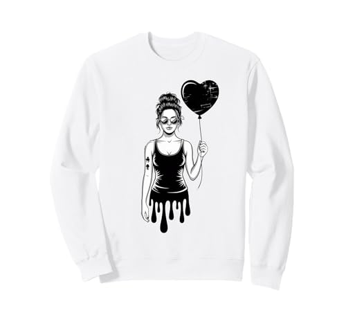 Dunkles Romantisches Mädchen mit Herzballon im Streetstyle Sweatshirt Dunkles Romantisches Mädchen mit Herzballon im Streetstyle Sweatshirt von Equestrian Horseback Riding Jockey Hooves