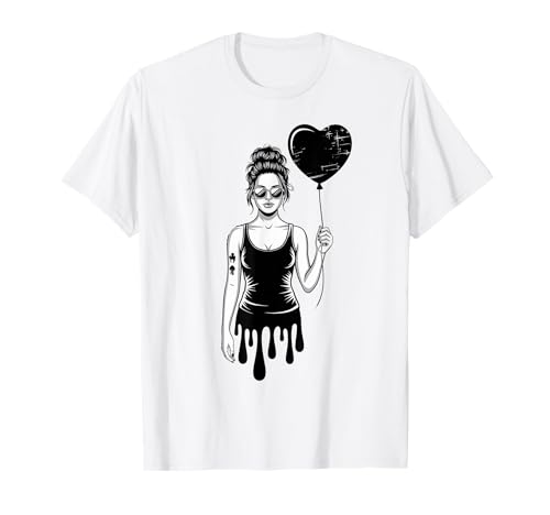Dunkles Romantisches Mädchen mit Herzballon im Streetstyle T-Shirt Dunkles Romantisches Mädchen mit Herzballon im Streetstyle T-Shirt von Equestrian Horseback Riding Jockey Hooves