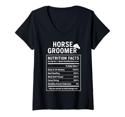 Damen Funny Horse Groomer Barn Life Equestrian Care T-Shirt mit V-Ausschnitt von Equestrian Humor Horse Care Gif for Stable Workers