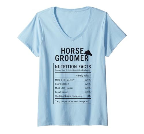 Damen Funny Horse Groomer Barn Life Equestrian Care T-Shirt mit V-Ausschnitt von Equestrian Humor Horse Care Gif for Stable Workers