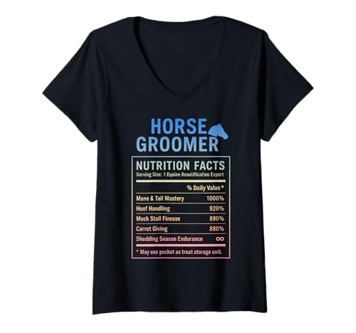 Damen Funny Horse Groomer Barn Life Equestrian Care T-Shirt mit V-Ausschnitt von Equestrian Humor Horse Care Gif for Stable Workers