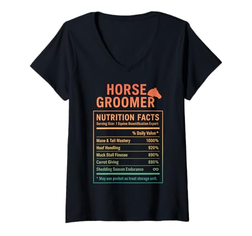 Damen Funny Horse Groomer Barn Life Equestrian Care T-Shirt mit V-Ausschnitt Damen Funny Horse Groomer Barn Life Equestrian Care T-Shirt mit V-Ausschnitt von Equestrian Humor Horse Care Gif for Stable Workers