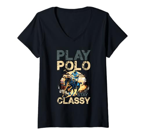 Damen Play Polo Stay Classy Equestrian Polo Rider Art T-Shirt mit V-Ausschnitt Damen Play Polo Stay Classy Equestrian Polo Rider Art T-Shirt mit V-Ausschnitt von Equestrian Polo Sports Lifestyle Enthusiasts
