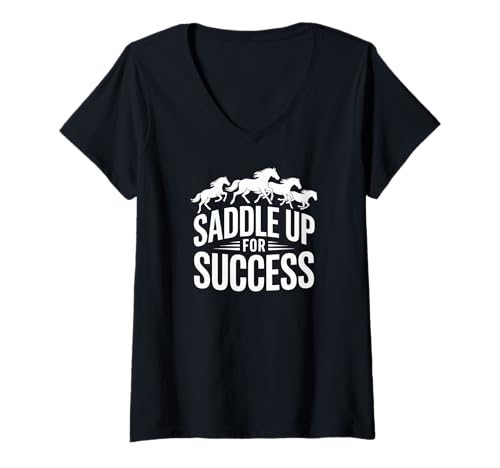 Damen Sattel hoch für Erfolg Reitabenteuer T-Shirt mit V-Ausschnitt Damen Sattel hoch für Erfolg Reitabenteuer T-Shirt mit V-Ausschnitt von Equestrian Spirit Inspiration Motivation Rider