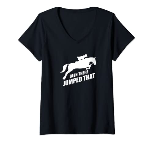 Damen Horse Jumping Equestrian T-Shirt - Been There Jump T-Shirt mit V-Ausschnitt von Equestrian T-Shirts