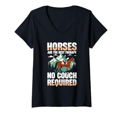 Damen Pferde sind die Beste Therapie, Keine Couch erforderlich T-Shirt mit V-Ausschnitt Damen Pferde sind die Beste Therapie, Keine Couch erforderlich T-Shirt mit V-Ausschnitt von Equestrian Wellness Horseback Lifestyle