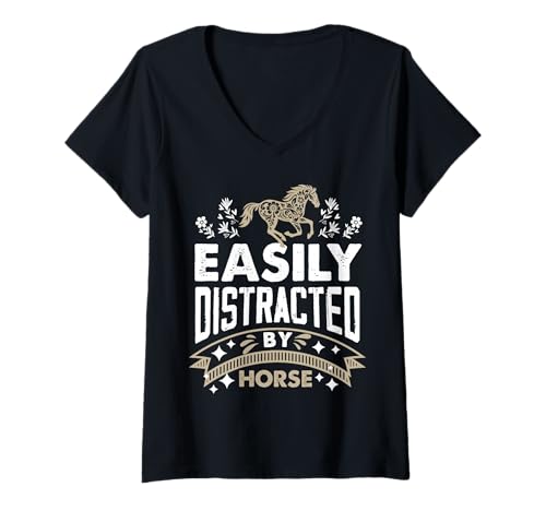 Damen Leicht abgelenkt durch Pferde-Design T-Shirt mit V-Ausschnitt Damen Leicht abgelenkt durch Pferde-Design T-Shirt mit V-Ausschnitt von Equine Enthusiast Designs