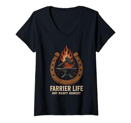 Damen Farrier Life Hoeing Humor Pferdehuf Barn Pride T-Shirt mit V-Ausschnitt Damen Farrier Life Hoeing Humor Pferdehuf Barn Pride T-Shirt mit V-Ausschnitt von Equine Specialist Blacksmith Funny Farrier Gear