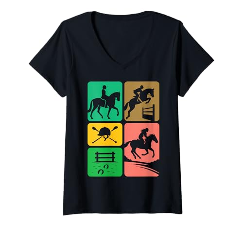 Damen Reiten Dressur e Springen Hindernisse Reiter Pferde Reiter T-Shirt mit V-Ausschnitt Damen Reiten Dressur e Springen Hindernisse Reiter Pferde Reiter T-Shirt mit V-Ausschnitt von Équitation Dressage Saut Obstacle