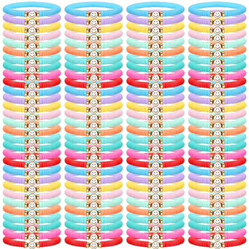 Equsion 100 Stück adrette Heishi Surfer-Armbänder Set bunte Perlen Stretch Armbänder Ton Armbänder für Frauen Teenager, 6.69 inches/ 17 cm in circumference, Ton, Acryl, Legierung, Kein Edelstein von Equsion