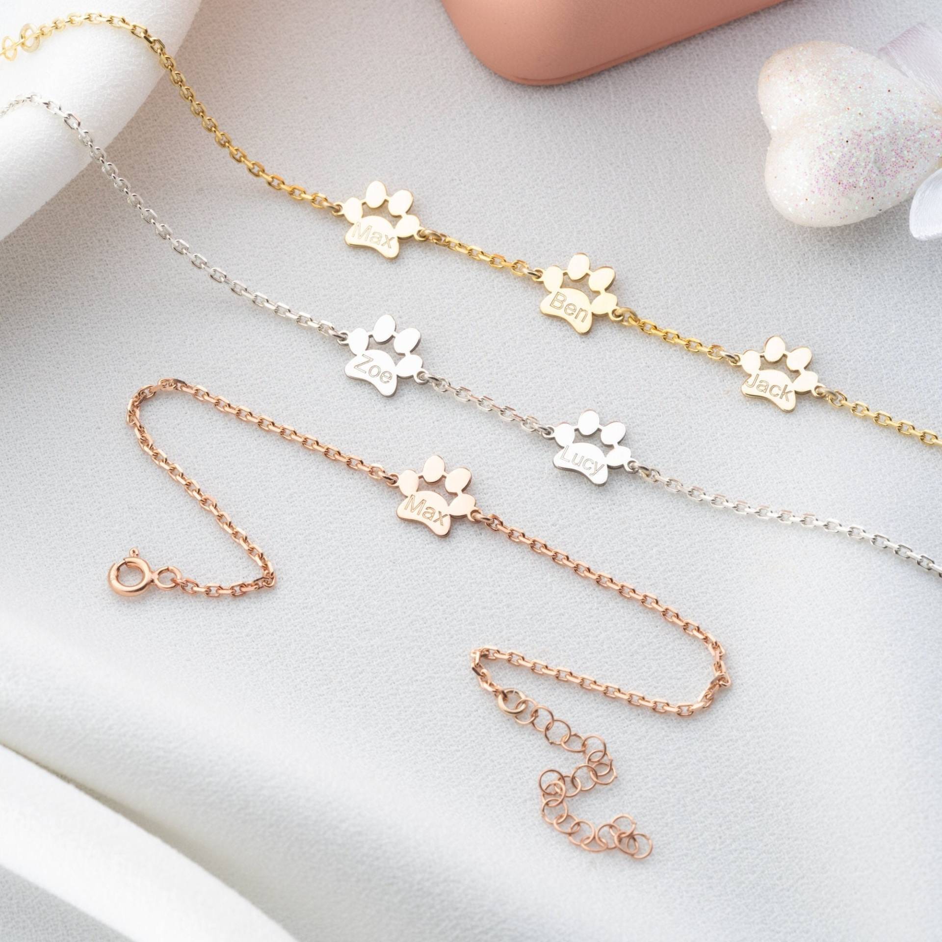 sterling Silber Pfote Armband Personalisierte Hund Gold Kleine Namen Benutzerdefinierte Haustier Hund-Liebhaber-Geschenk sterling Silber Pfote Armband Personalisierte Hund Gold Kleine Namen Benutzerdefinierte Haustier Hund-Liebhaber-Geschenk von ErHaJewelry
