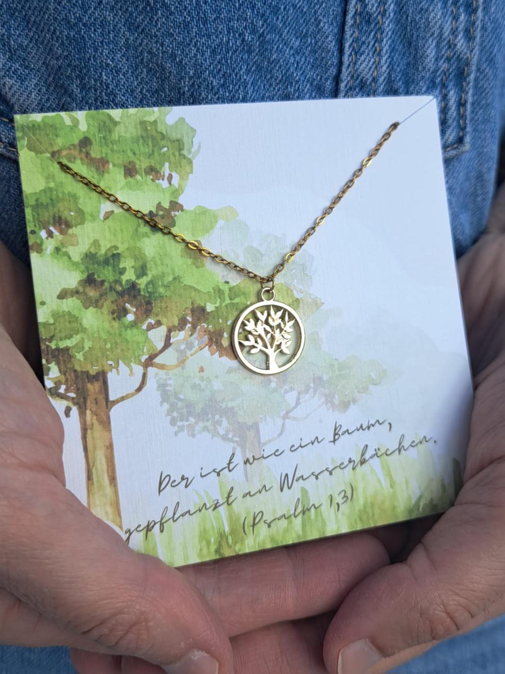 Goldkette Baum Des Lebens, Christlicher Schmuck, Zierliche Kette Aus Vergoldetem Edelstahl von ErMUTigungsschmuck