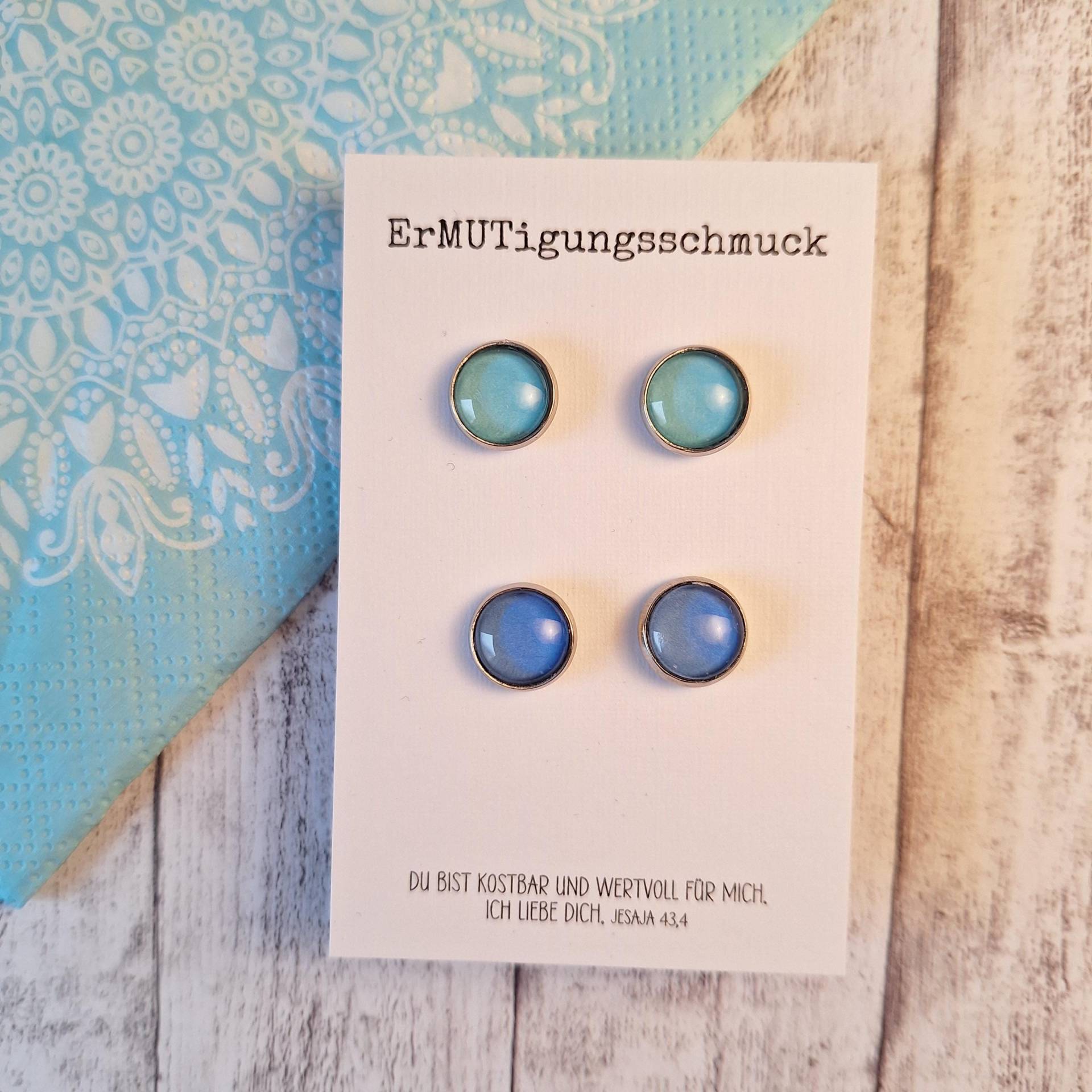 Ohrringe Lichtblau Und Mint, Ohrstecker Edelstahl, in Blau, Geschenk Geburtstag, Freundin, Colours von ErMUTigungsschmuck