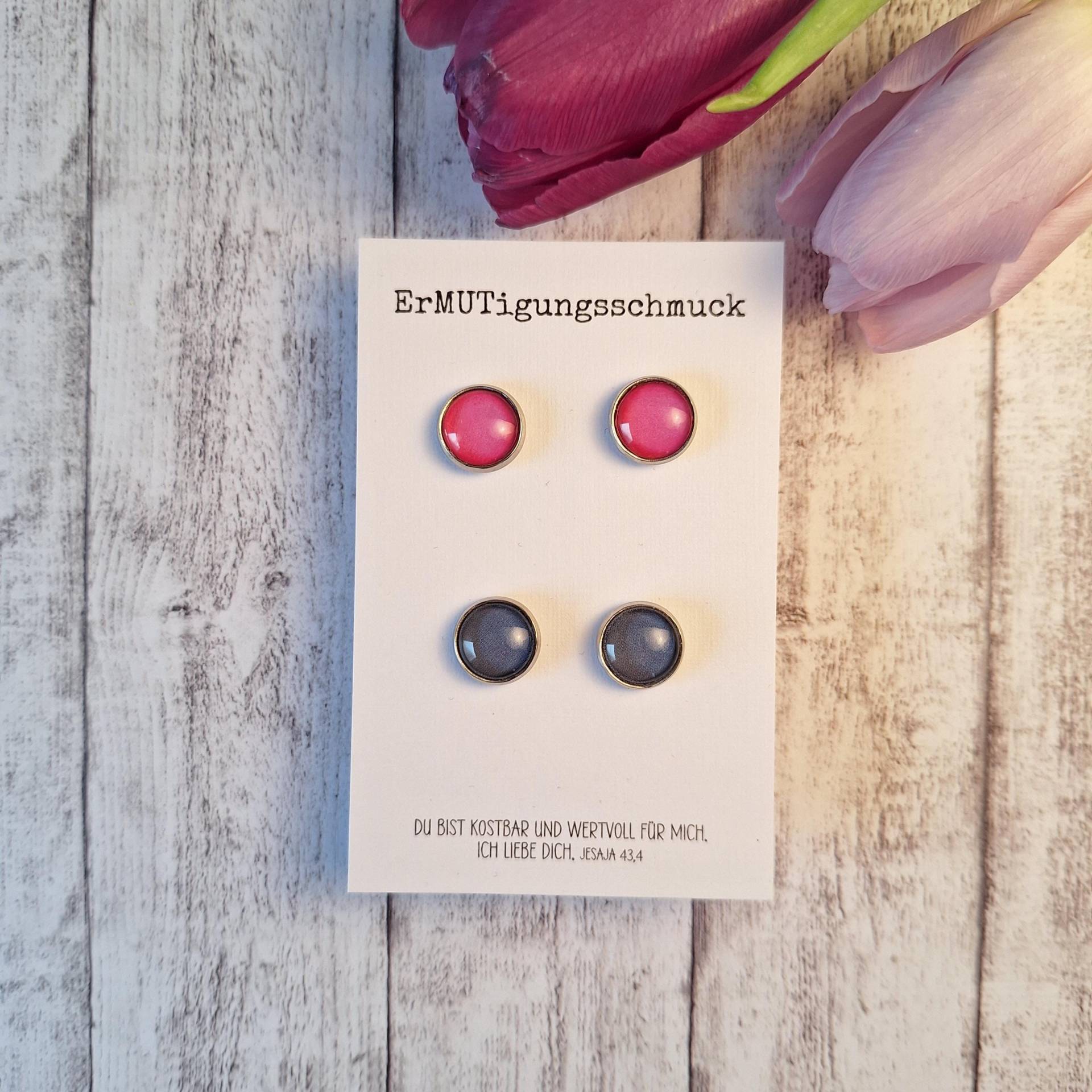 Ohrringe in Bunten Farbduos, Ohrstecker Edelstahl, Blau Pink, Geschenk Geburtstag, Freundin, Neon von ErMUTigungsschmuck