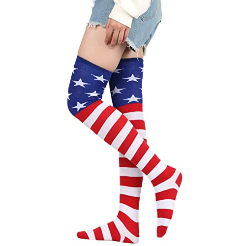 EraAja Damen-Kniestrümpfe mit amerikanischer Flagge und Sternenstreifen über den Wadensocken Nylon Socken (Red, One Size) von EraAja