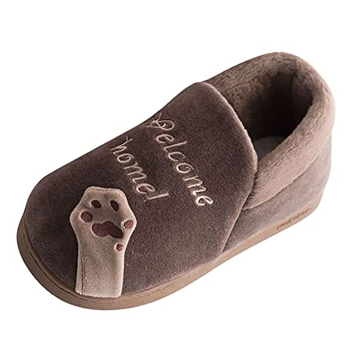 EraAja Hallenschuhe 30 Weiche Hausschuhe Cartoon Katze Rutschfeste Schuhe Indoor Home Weiche und niedliche Baumwollhausschuhe Babyschuhe 22 (Coffee, 25 Toddler) von EraAja