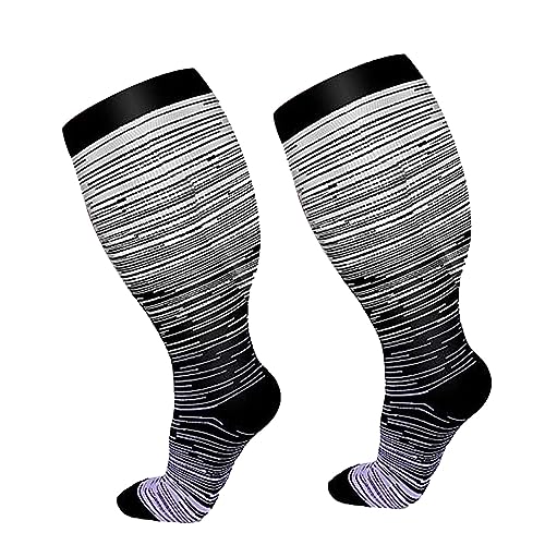 EraAja in Übergröße für Damen und Herren, kniehohe Stützstrümpfe mit breiter Wade Socken Damen Sommer (Grey, XXXL) von EraAja