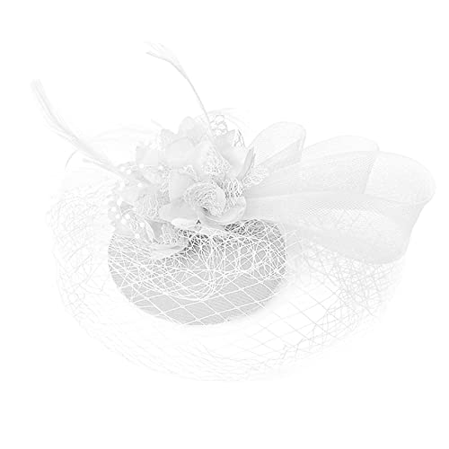 Fascinators für Frauen Tea Party Stirnband Hut Mesh Federn Haarspange für Hochzeit Cocktail und Kirche Kopftuch Herren Sommer (White, One Size) von EraAja