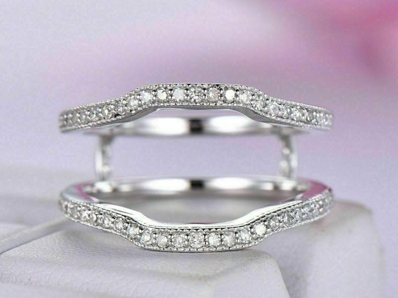 1.20 Karat Rundschliff Diamant Gebogener Verstärker Ehering Ring 14K Weißgold Über Verlobung Enhancer Guard Ring, Muttertag Geschenkidee von EraJewelryBrich