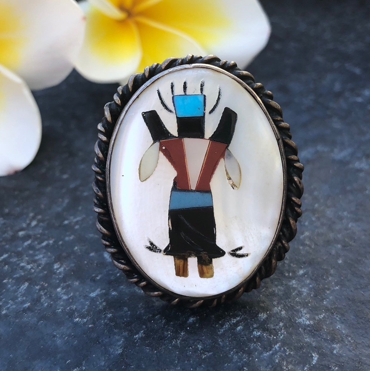 Gahn Tänzerin Ring | Das Inlay Ringe Apache-Schmuck Tex Mex Schmuck Stammes-Tänzer Vintage-Schmuck von EraofJewelry