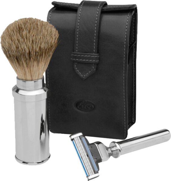 Erbe Collection Rasier-Set in Ledertasche 13 x 7 cm, schwarz, Gillette Mach 3 von Erbe