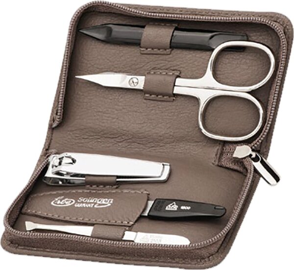 Erbe Collection fünfteiliges Manicure Set im Leder-Reißverschluss-Etui blau von Erbe