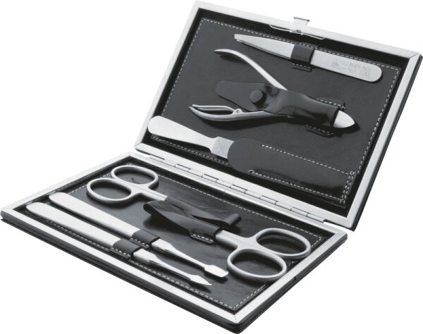 Erbe Collection siebenteiliges Manicure Set inox in schwarzem Bügeletui 15 x 10 cm von Erbe