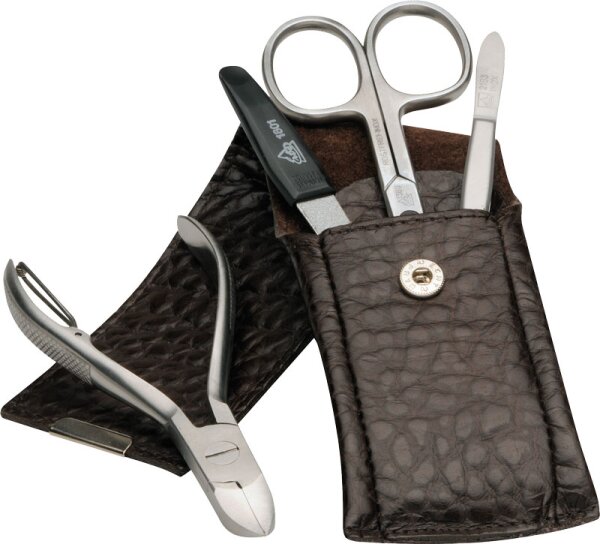 Erbe Collection vierteiliges Manicure Set im Lederetui braun 13,0 x 5,0 cm von Erbe