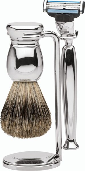 Erbe Shaving Shop Premium Design MILANO Dachshaar & Mach3 Metall glänzend Rasiergarnitur von Erbe