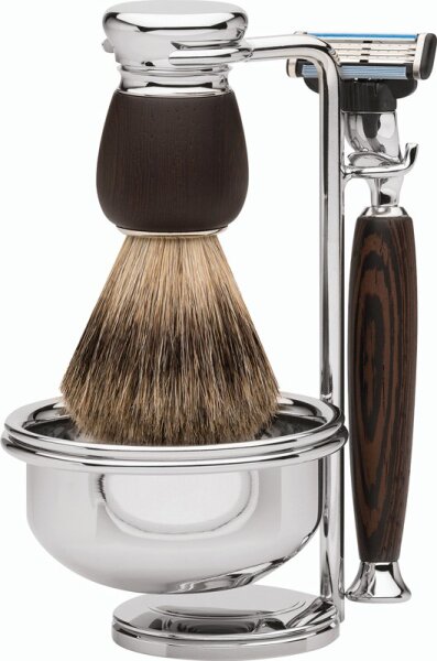Erbe Shaving Shop Premium Design MILANO Dachshaar & Mach3 Wengeholz Rasiergarnitur mit Seifenschale von Erbe