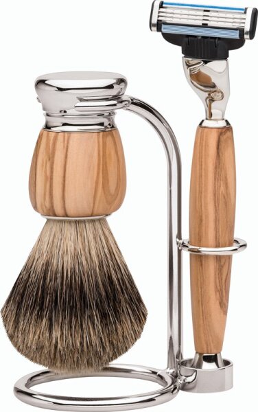 Erbe Shaving Shop Premium Design MILANO Rasiergarnitur Dachshaar & Mach3 Olivenholz von Erbe