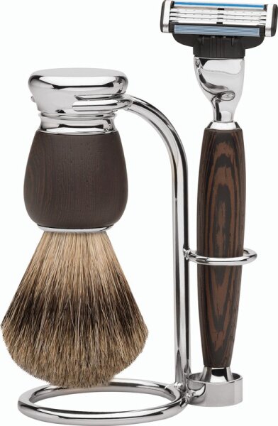 Erbe Shaving Shop Premium Design MILANO Rasiergarnitur Dachshaar & Mach3 Wengeholz von Erbe