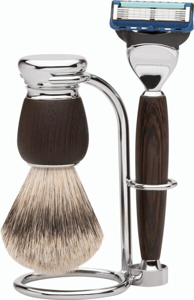 Erbe Shaving Shop Premium Design MILANO Rasiergarnitur Silberspitz & Fusion Wengeholz von Erbe