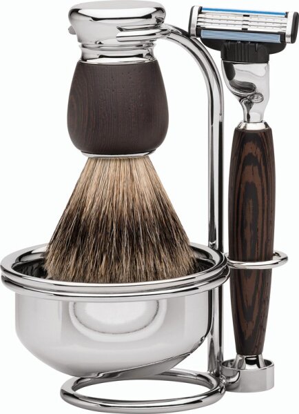 Erbe Shaving Shop Premium Design MILANO Rasiergarnitur mit Seifenschale Dachshaar & Mach3 Wengeholz von Erbe