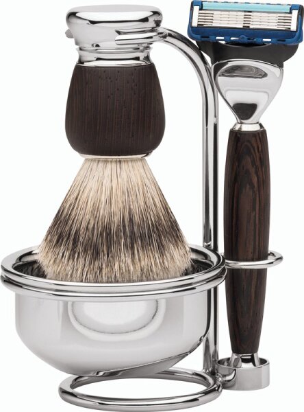 Erbe Shaving Shop Premium Design MILANO Rasiergarnitur mit Seifenschale Silberspitz & Fusion Wengeholz von Erbe