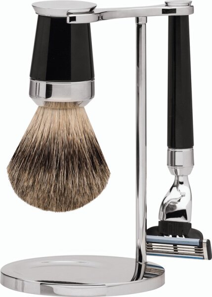 Erbe Shaving Shop Premium Design PARIS Dachshaar & Mach3 Edelharz schwarz Rasiergarnitur von Erbe