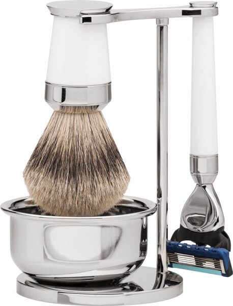 Erbe Shaving Shop Premium Design PARIS Silberspitz & Fusion Edelharz weiß Rasiergarnitur mit Seifenschale von Erbe